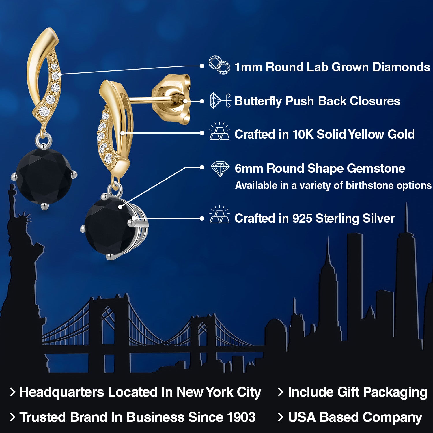 Earrings in 925 Sterling Silver and 10K Yellow Gold