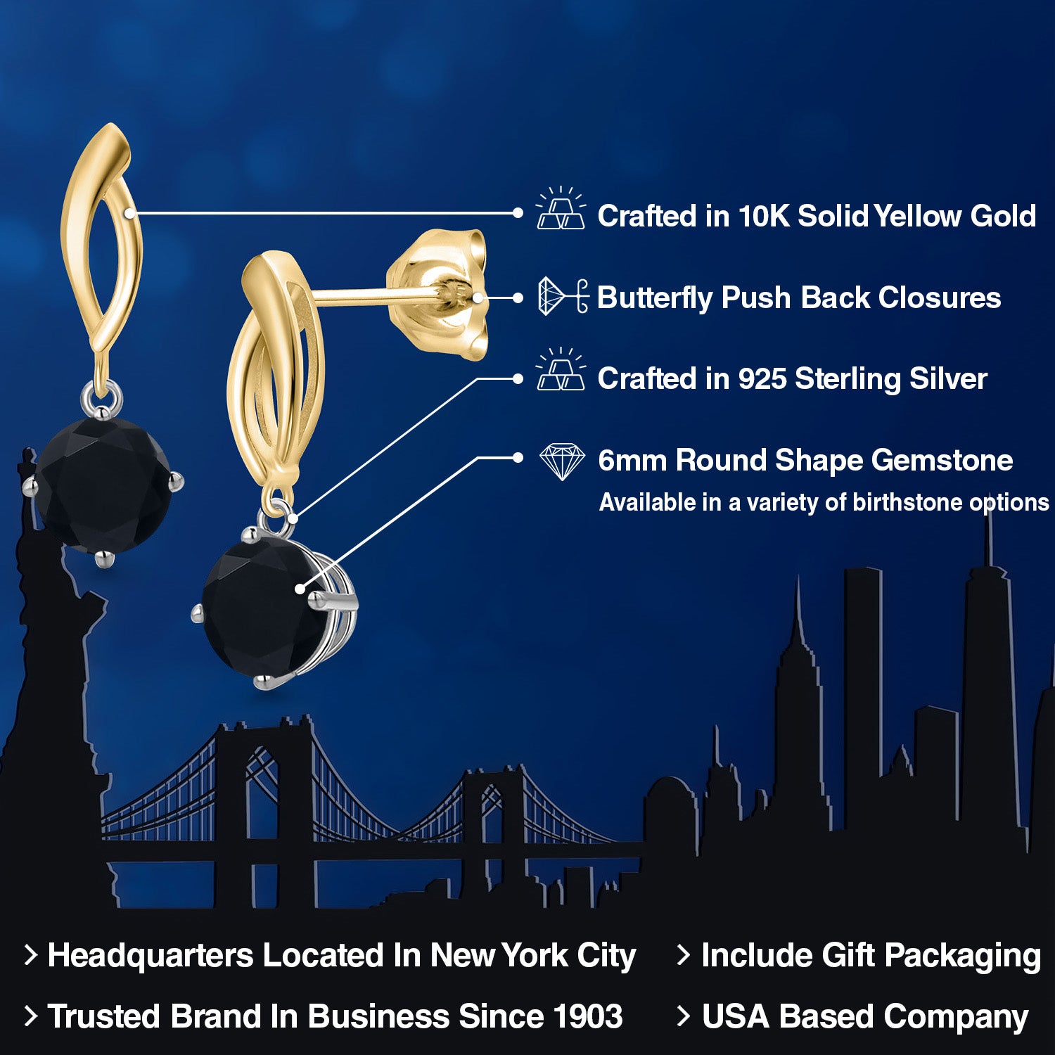 Earrings in 925 Sterling Silver and 10K Yellow Gold