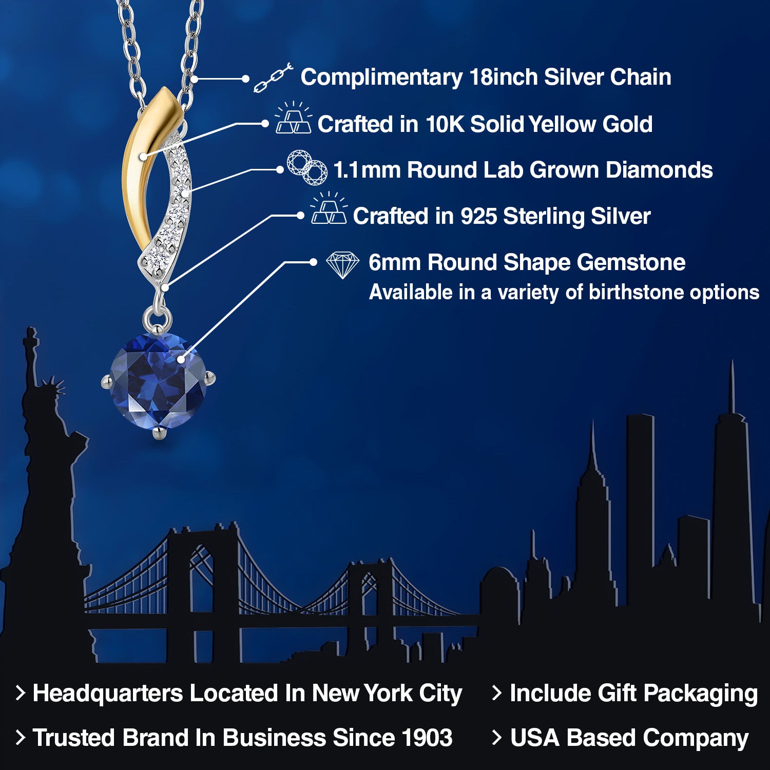 Pendant in 925 Sterling Silver and 10K Yellow Gold