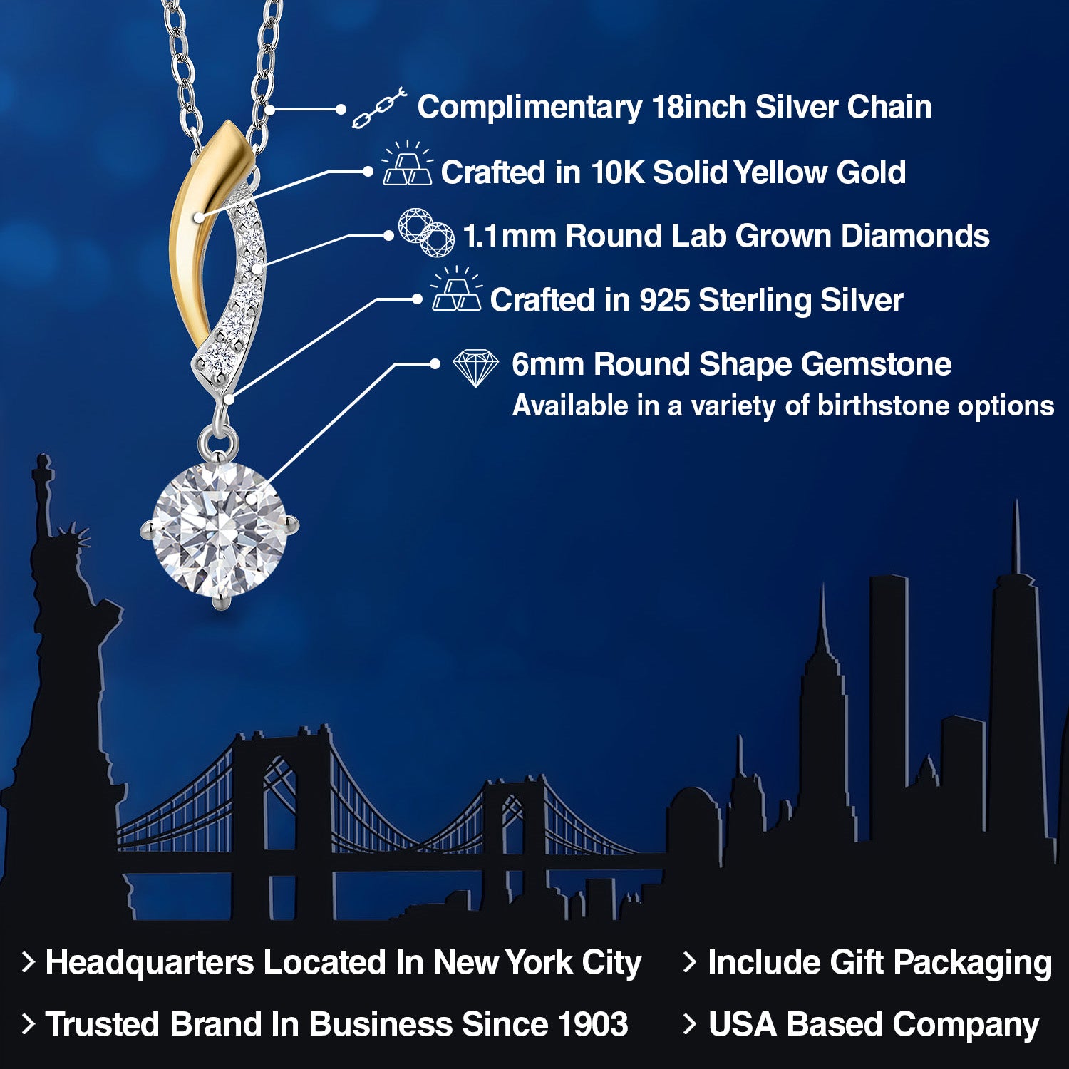 Pendant in 925 Sterling Silver and 10K Yellow Gold