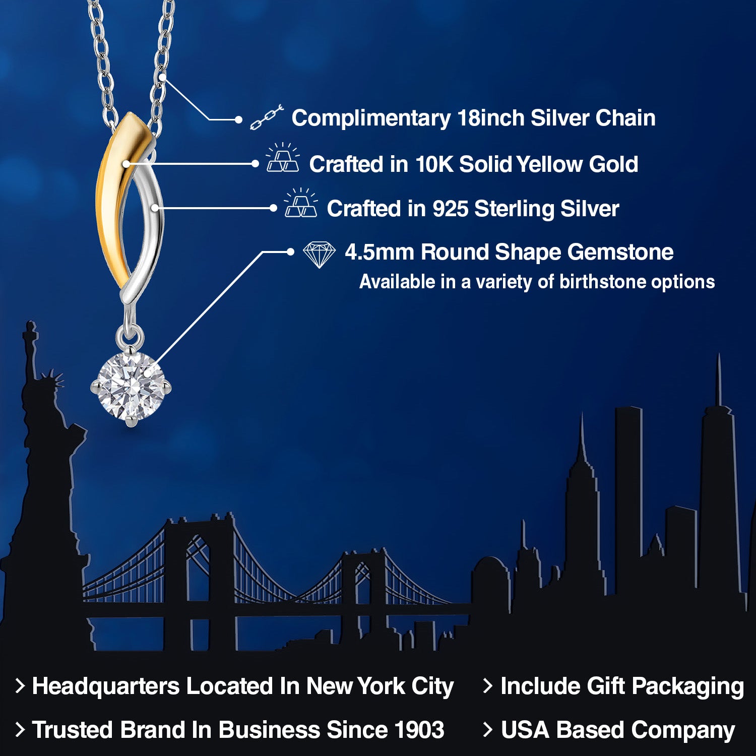 Pendant in 925 Sterling Silver and 10K Yellow Gold