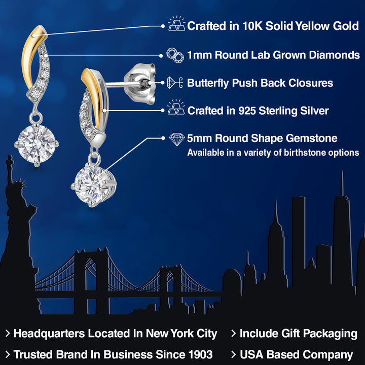 Earrings in 925 Sterling Silver and 10K Yellow Gold