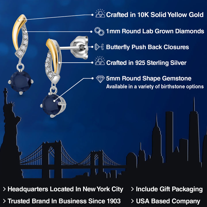 Earrings in 925 Sterling Silver and 10K Yellow Gold