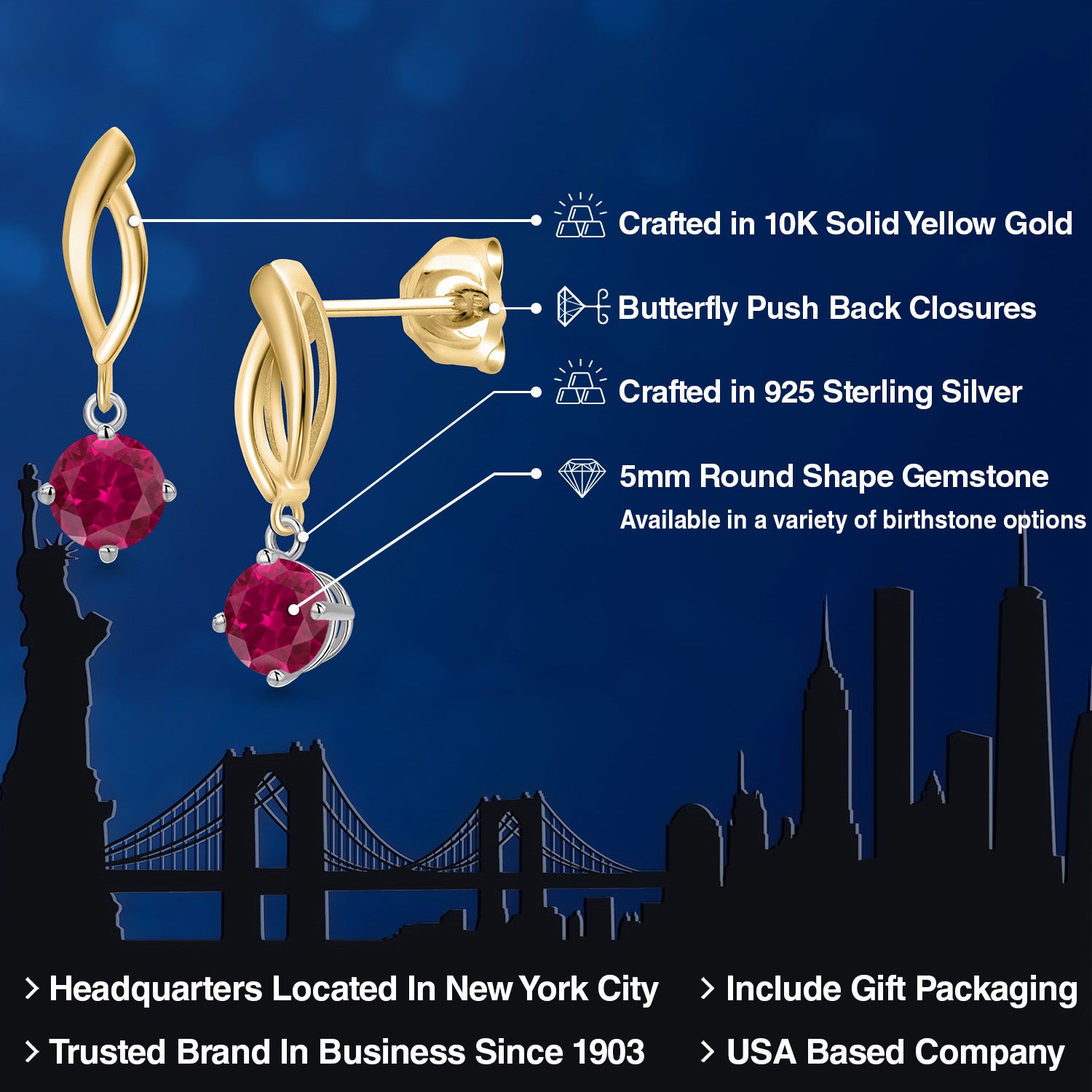 Earrings in 925 Sterling Silver and 10K Yellow Gold