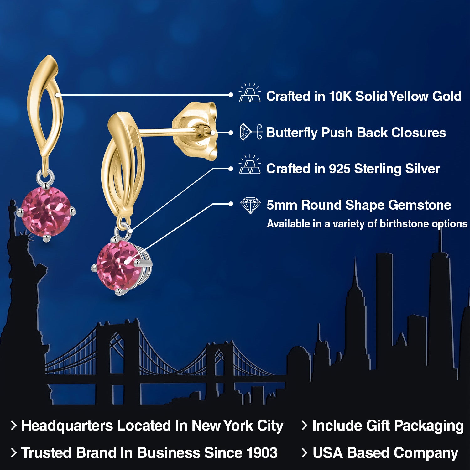 Earrings in 925 Sterling Silver and 10K Yellow Gold