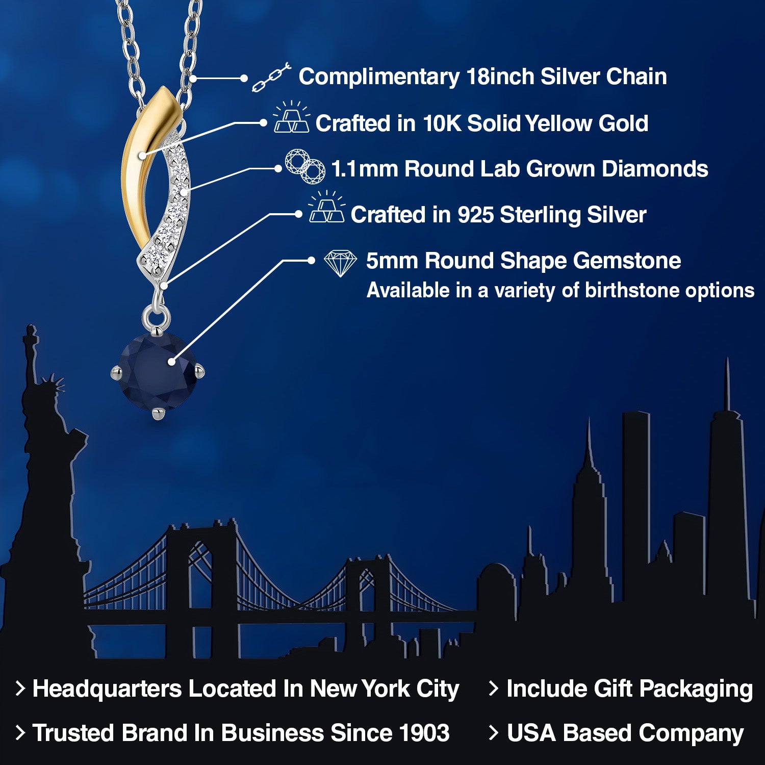 Pendant in 925 Sterling Silver and 10K Yellow Gold