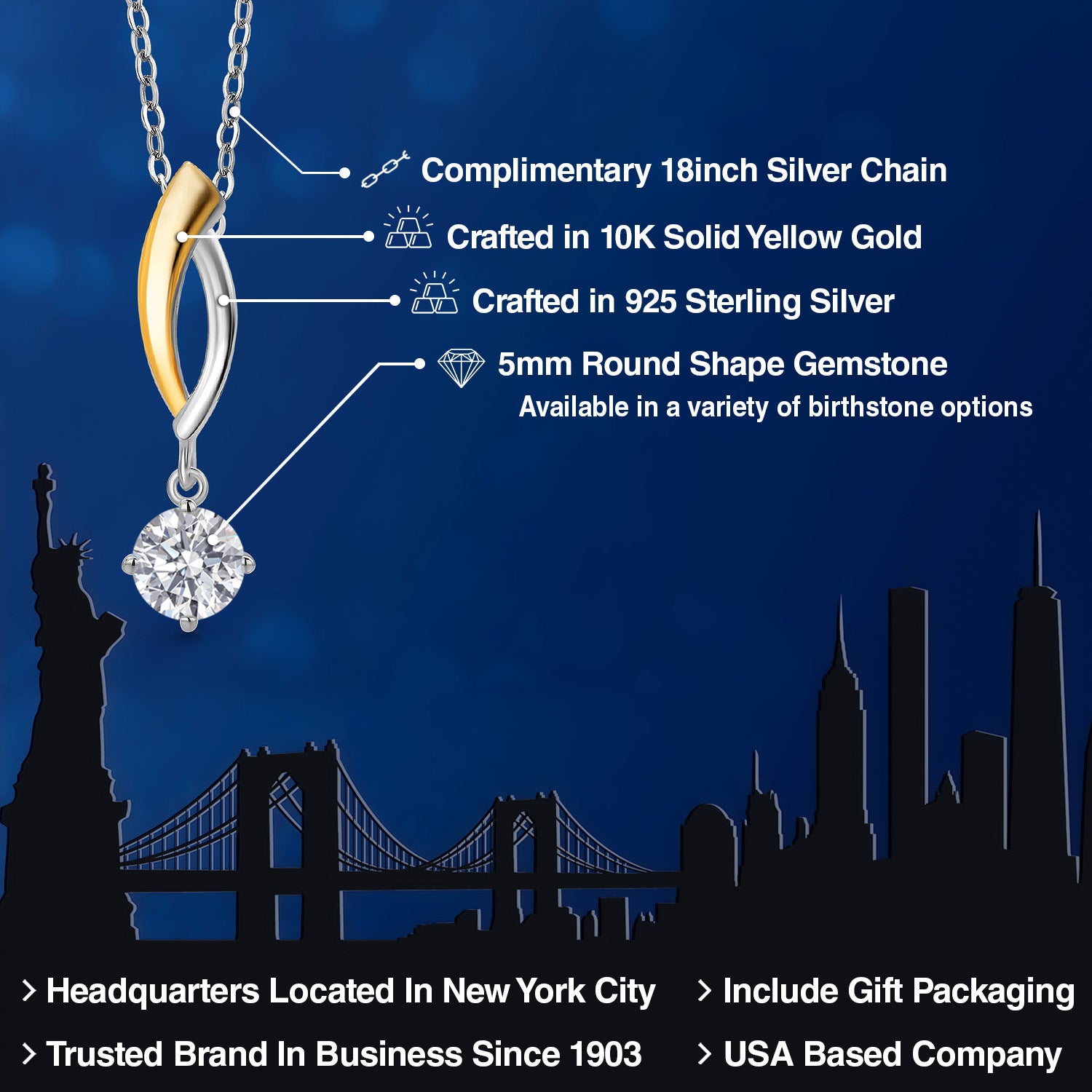 Pendant in 925 Sterling Silver and 10K Yellow Gold