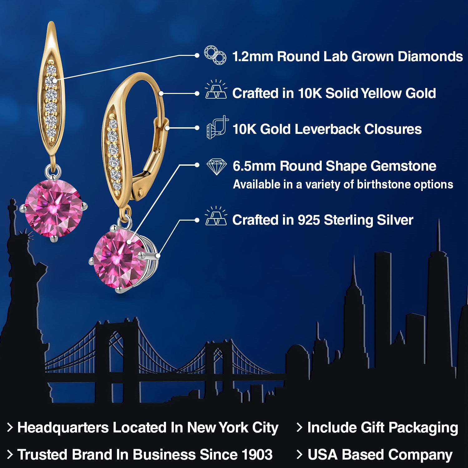 Earrings in 925 Sterling Silver and 10K Yellow Gold