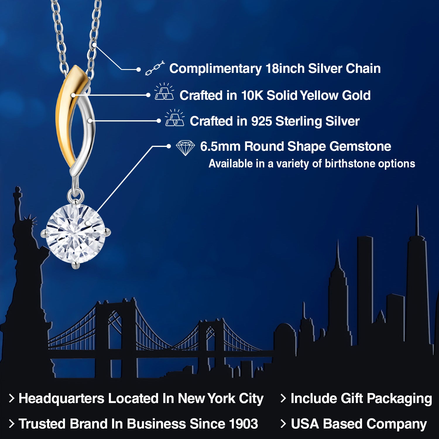 Pendant in 925 Sterling Silver and 10K Yellow Gold