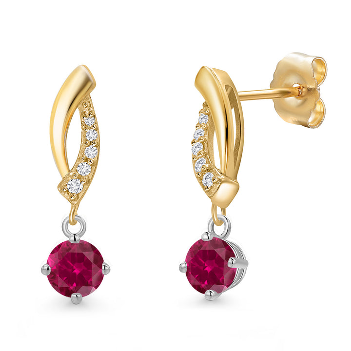 Created Ruby - July_Earrings in 14K Two Tone Gold
