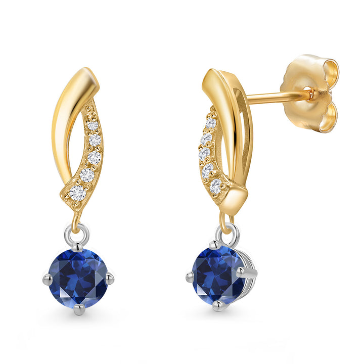 Blue Created Sapphire - September_Earrings in 14K Two Tone Gold