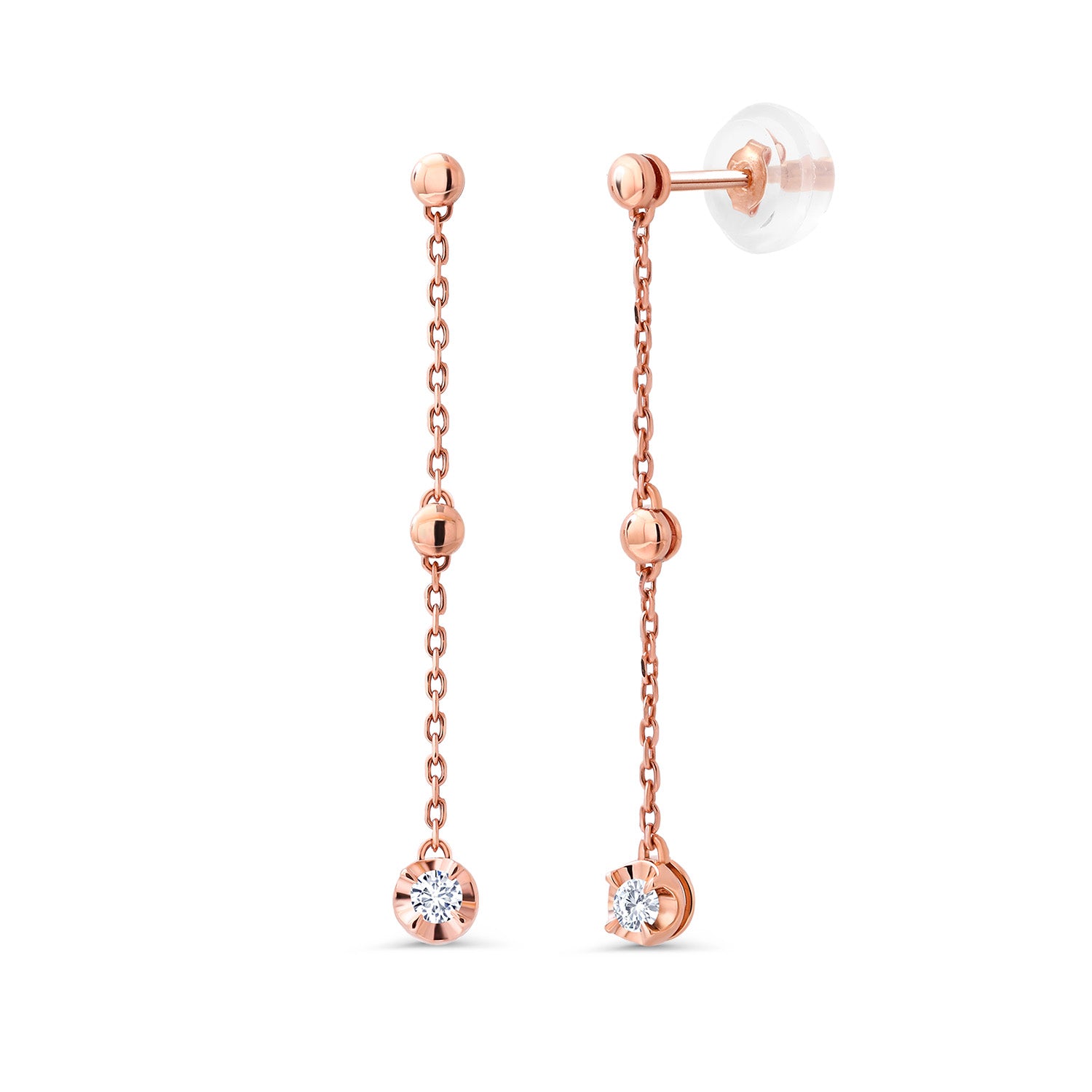 14K Rose Gold White Lab Grown Diamond Long Dangle Drop Earrings For Women (1 1/4 Inch Diameter, E-F Color, VVS-VS Clarity)