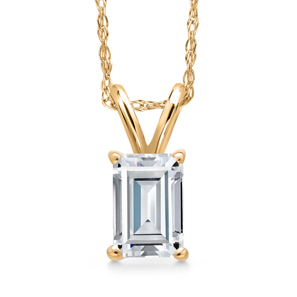 White Moissanite - April_Pendant in 10K Yellow Gold