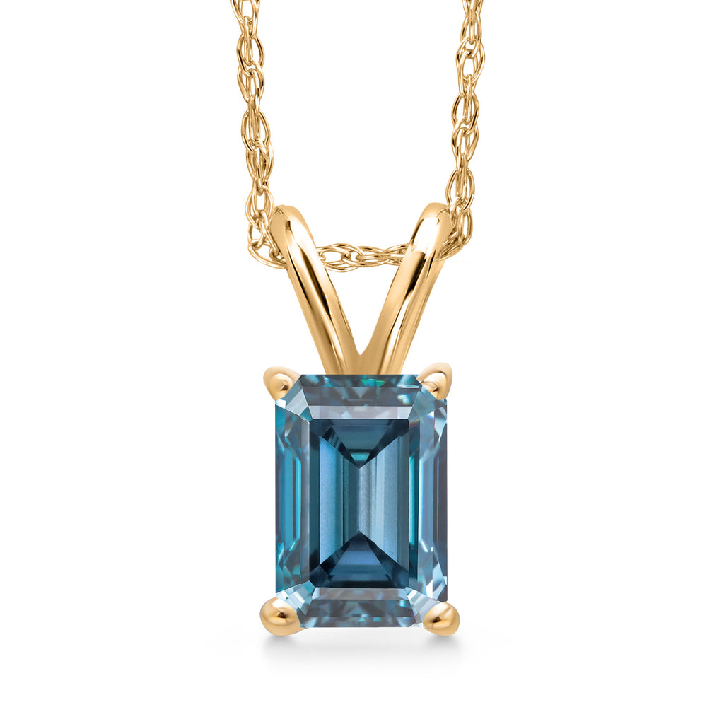 Persian Blue Moissanite - April_Pendant in 10K Yellow Gold