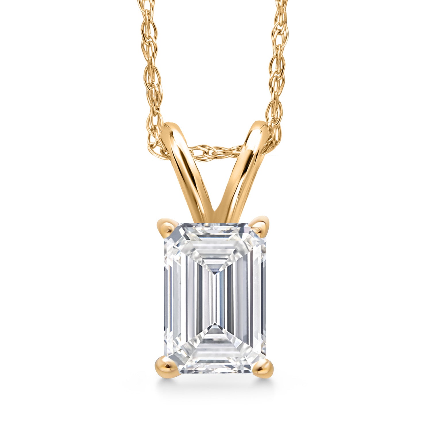 10K Yellow Gold Lab Grown Diamond Pendant Necklace for Women | 0.65 Cttw | Gemstone April Birthstone | Emerald Cut 6X4MM | With 18 Inch Chain