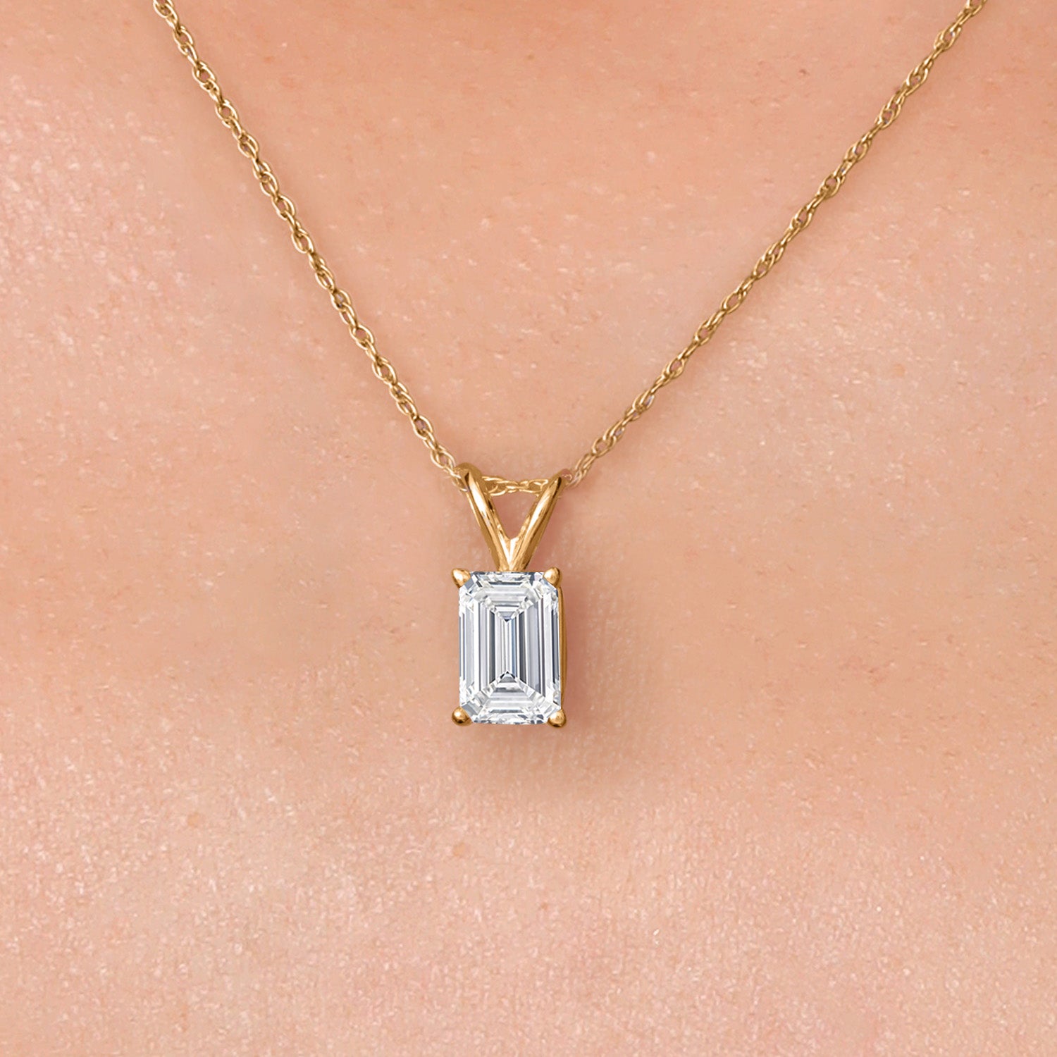 10K Yellow Gold Lab Grown Diamond Pendant Necklace for Women | 0.65 Cttw | Gemstone April Birthstone | Emerald Cut 6X4MM | With 18 Inch Chain