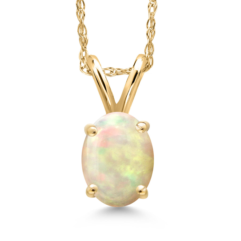 Ethiopian Opal-Cabochon - October_Pendant in 10K Yellow Gold