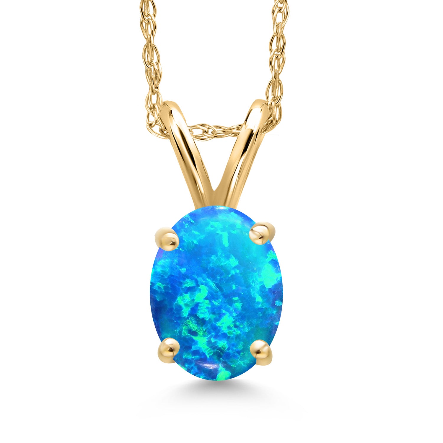 Blue Simulated Opal - October_Pendant in 10K Yellow Gold