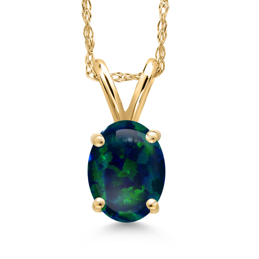 Green Simulated Opal-Cabochon - October_Pendant in 10K Yellow Gold