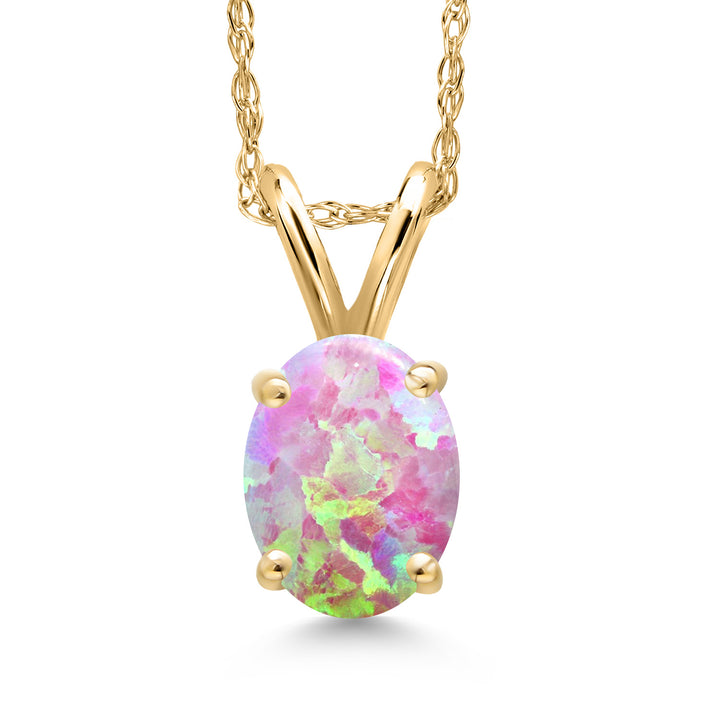 Pink Simulated Opal-Cabochon - October_Pendant in 10K Yellow Gold