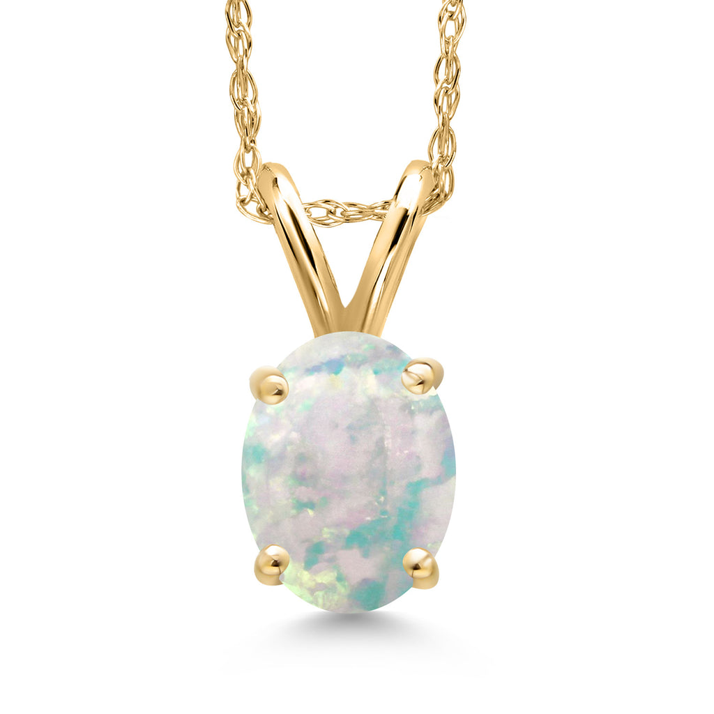 White Opal-Cabochon - October_Pendant in 10K Yellow Gold