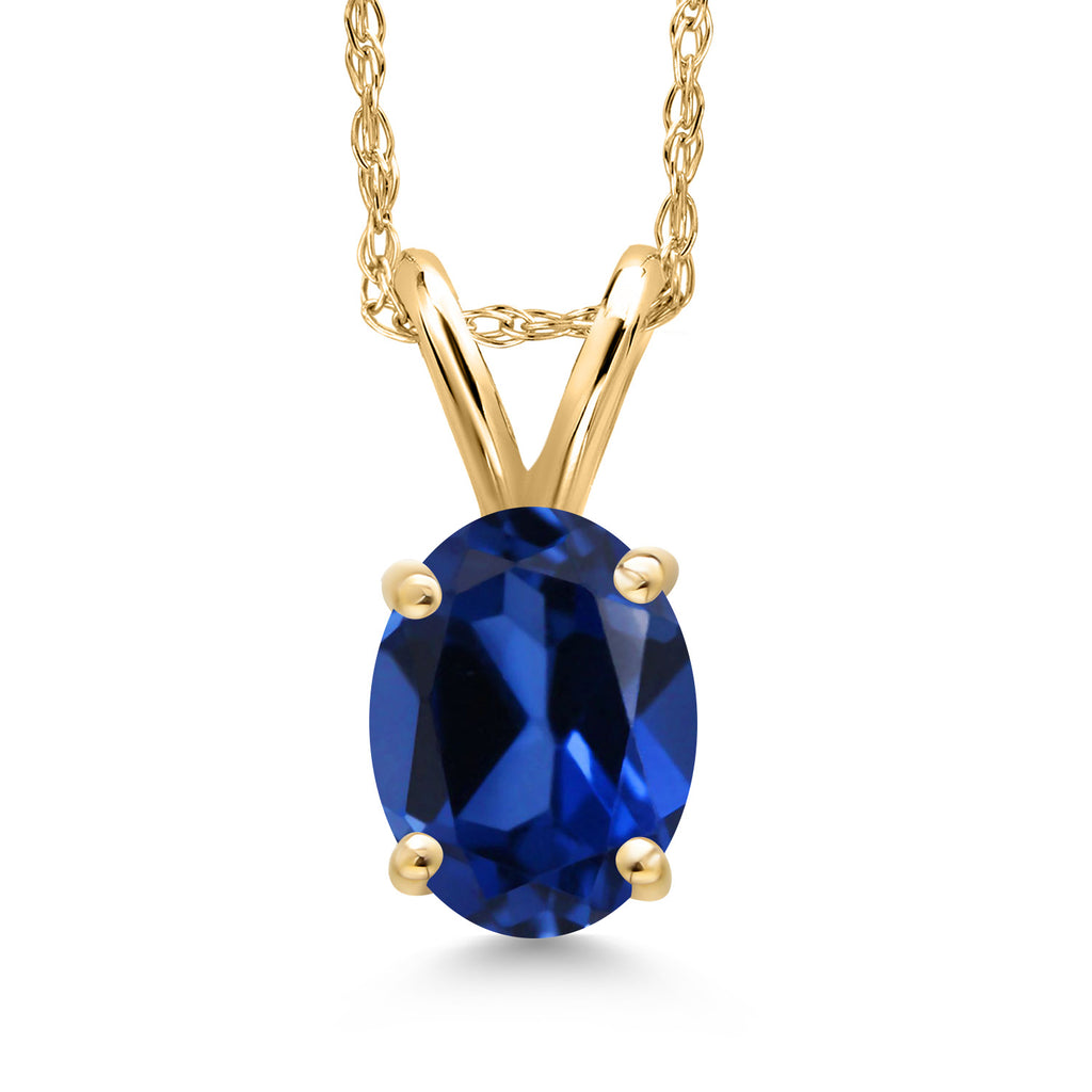 Blue Created Sapphire - September_Pendant in 10K Yellow Gold