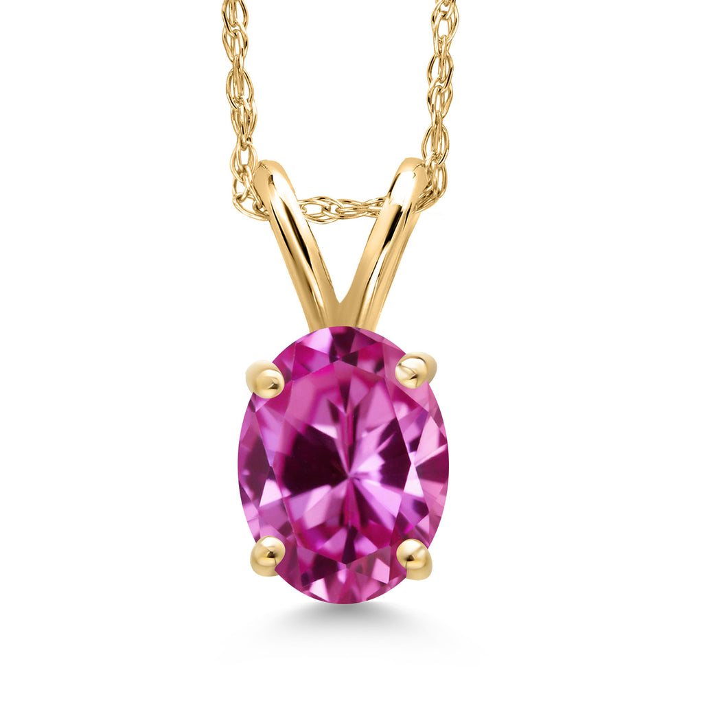 Pink Created Sapphire - September_Pendant in 10K Yellow Gold