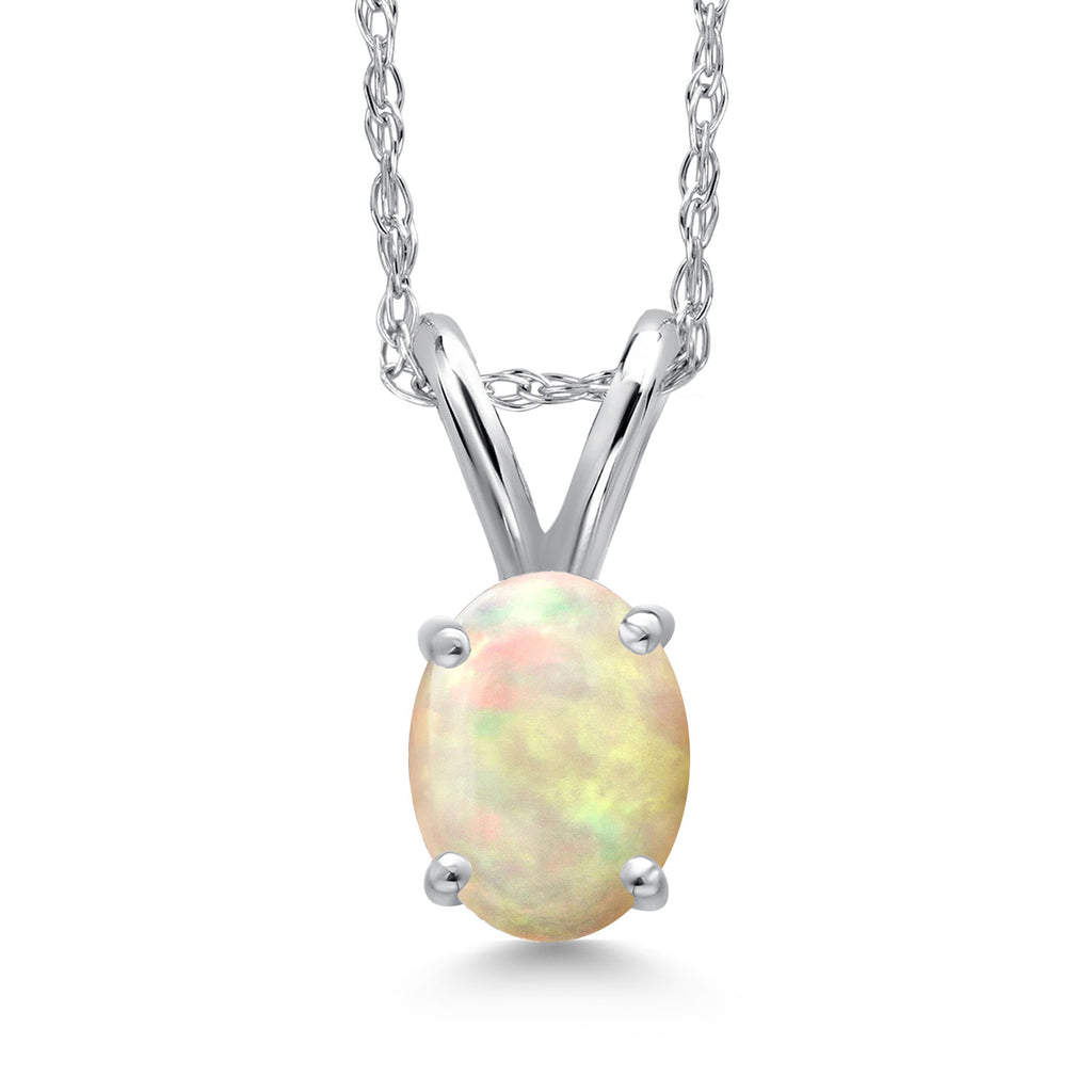 Ethiopian Opal-Cabochon - October_Pendant in 10K White Gold