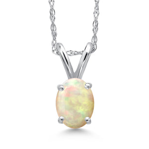 Ethiopian Opal-Cabochon - October_Pendant in 10K White Gold