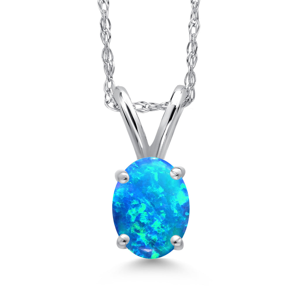 Blue Opal - October_Pendant in 10K White Gold