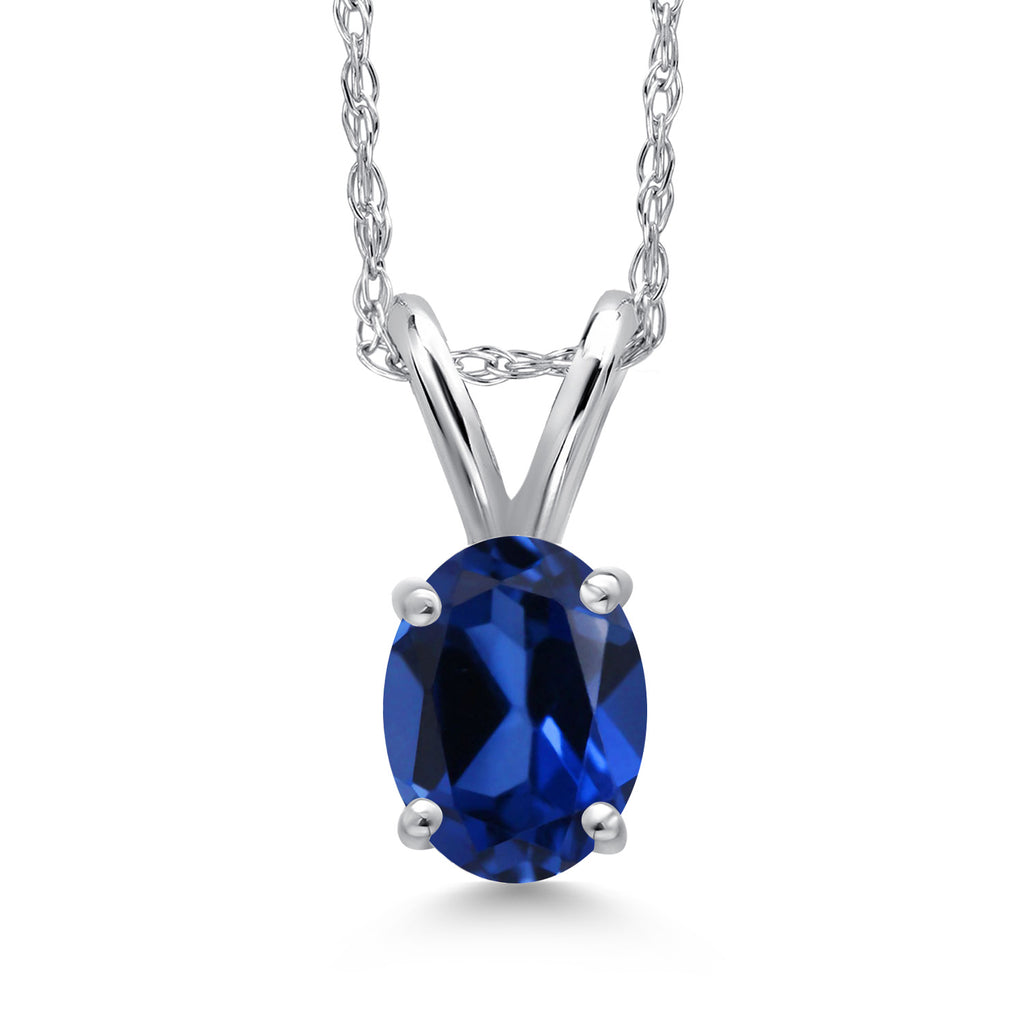 Blue Created Sapphire - September_Pendant in 10K White Gold