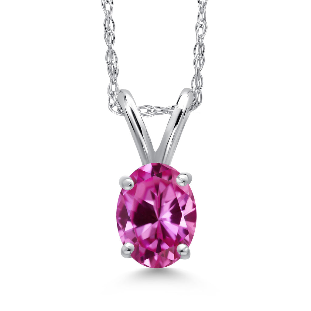 Pink Created Sapphire - September_Pendant in 10K White Gold
