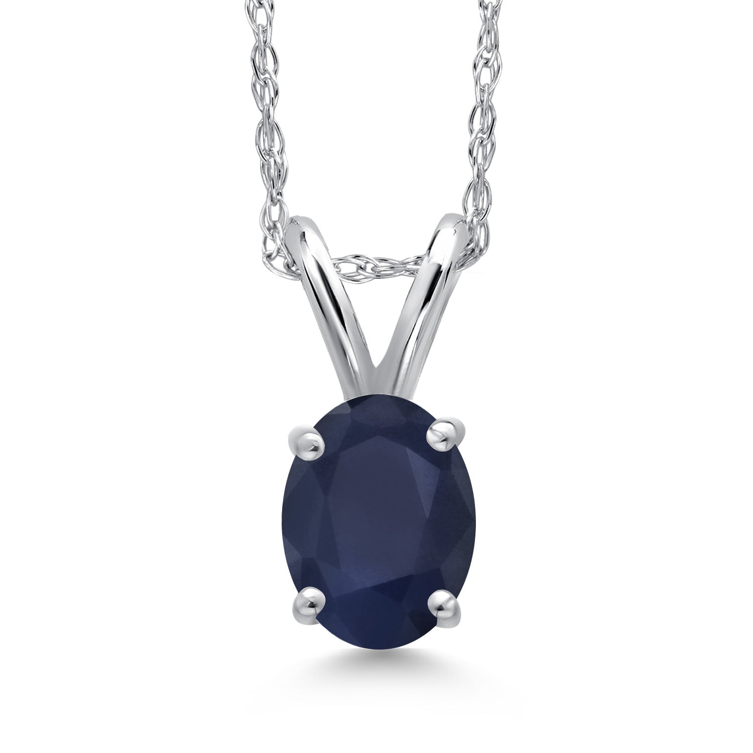 10K White Gold Blue Sapphire Pendant Necklace for Women | 0.55 Cttw | Gemstone September Birthstone | Oval 6X4MM | With 18 Inch Chain