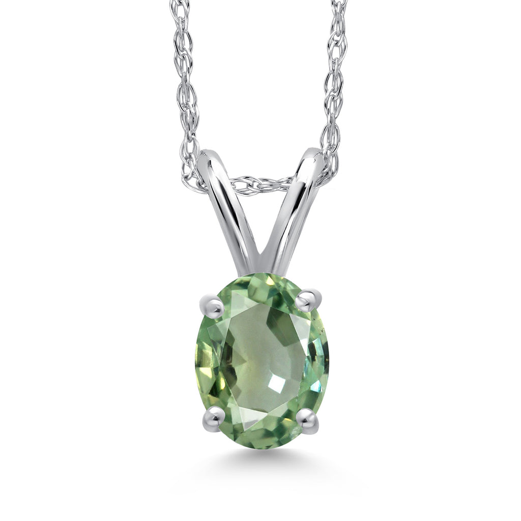 Green Sapphire - September_Pendant in 10K White Gold