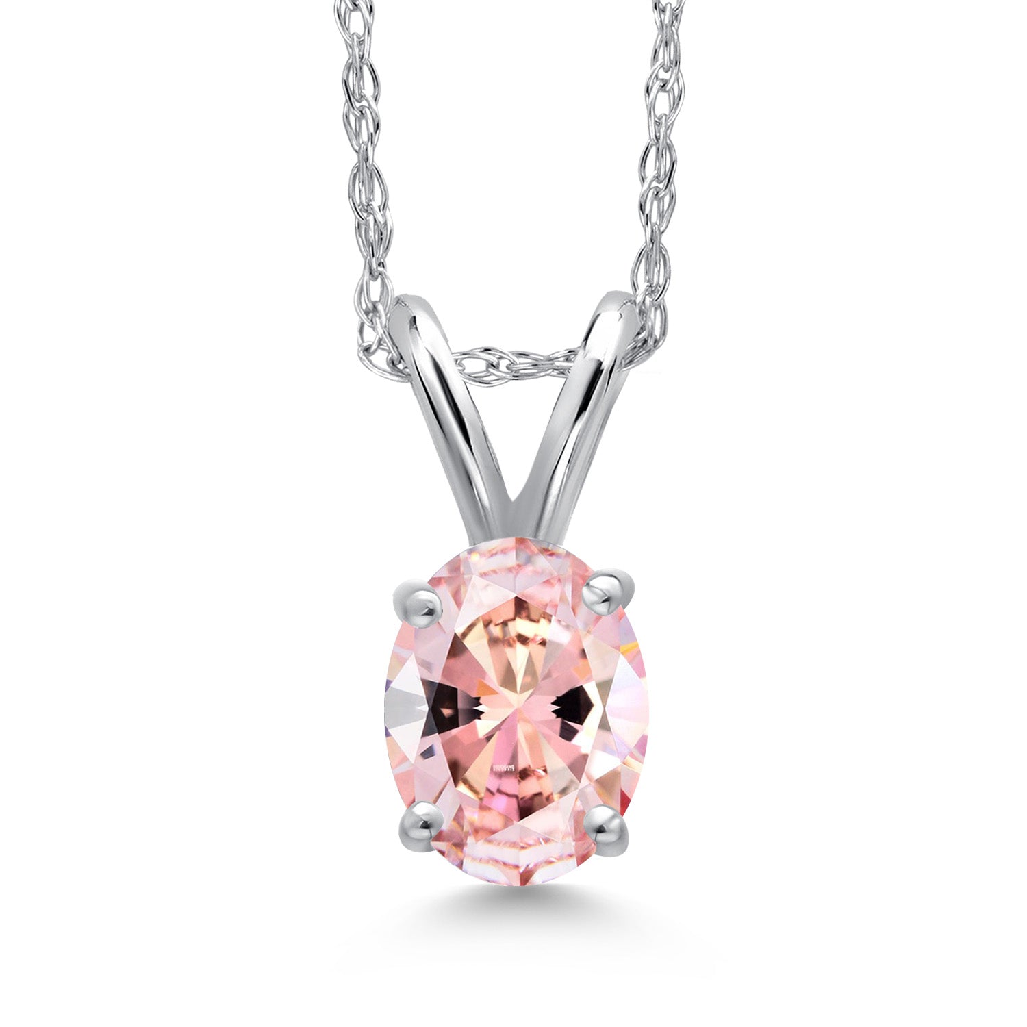 10K White Gold Simulated Morganite Peach Pendant Necklace for Women | 0.43 Cttw | Gemstone Birthstone | Oval 6X4MM | With 18 Inch Chain