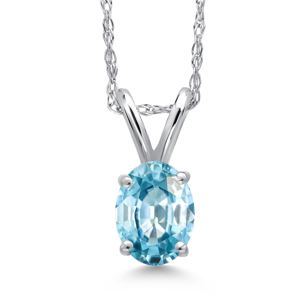 Blue Zircon_Pendant in 10K White Gold