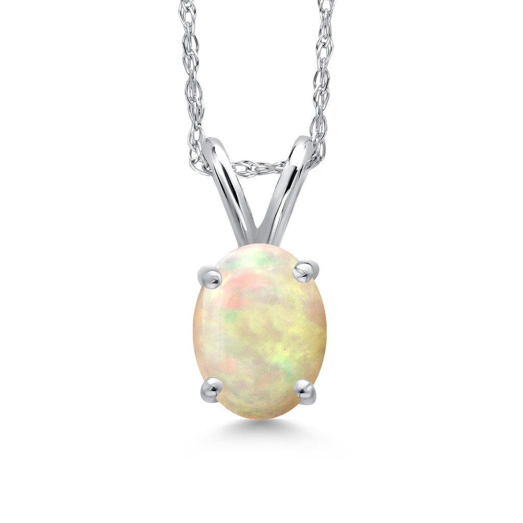 Ethiopian Opal-Cabochon - October_Pendant in 10K White Gold