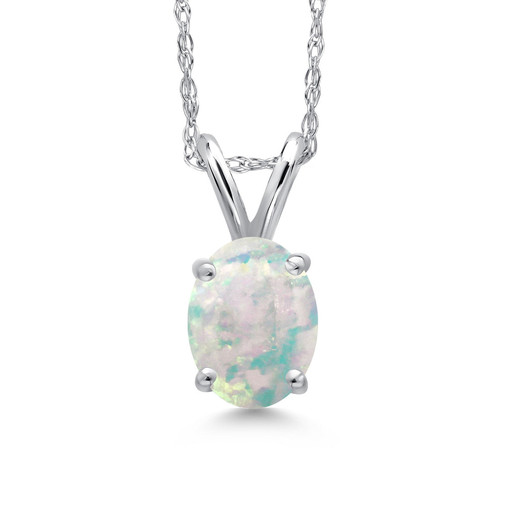 White Opal-Cabochon - October_Pendant in 10K White Gold