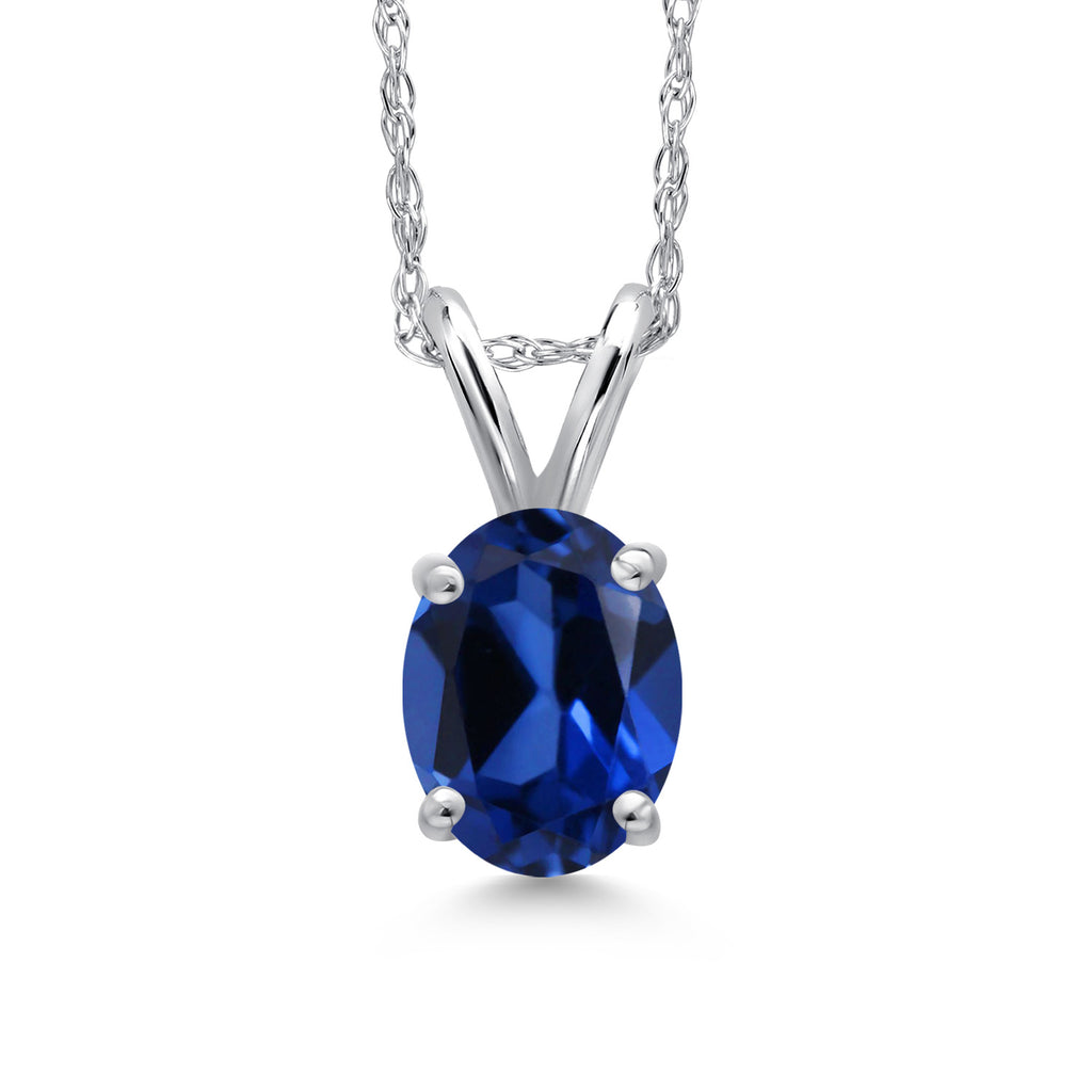 Blue Created Sapphire - September_Pendant in 10K White Gold