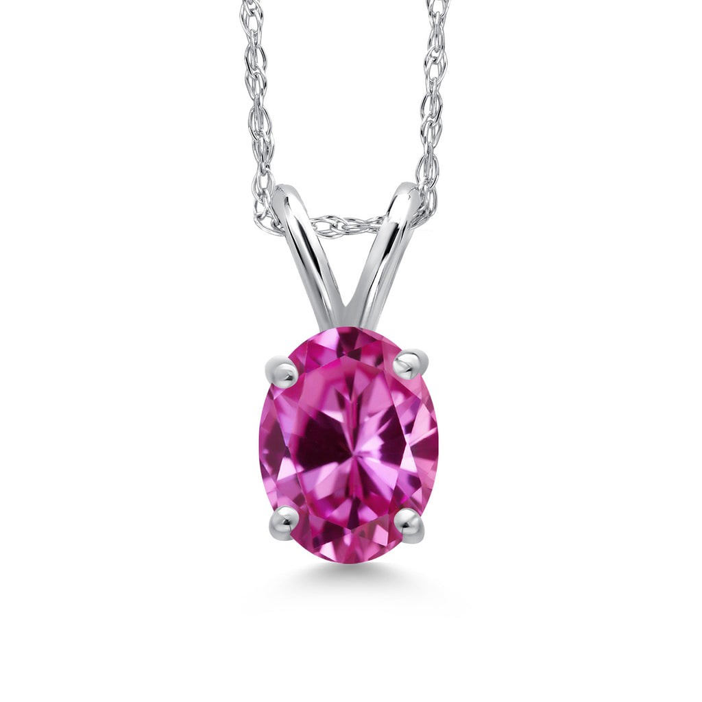 Pink Created Sapphire - September_Pendant in 10K White Gold