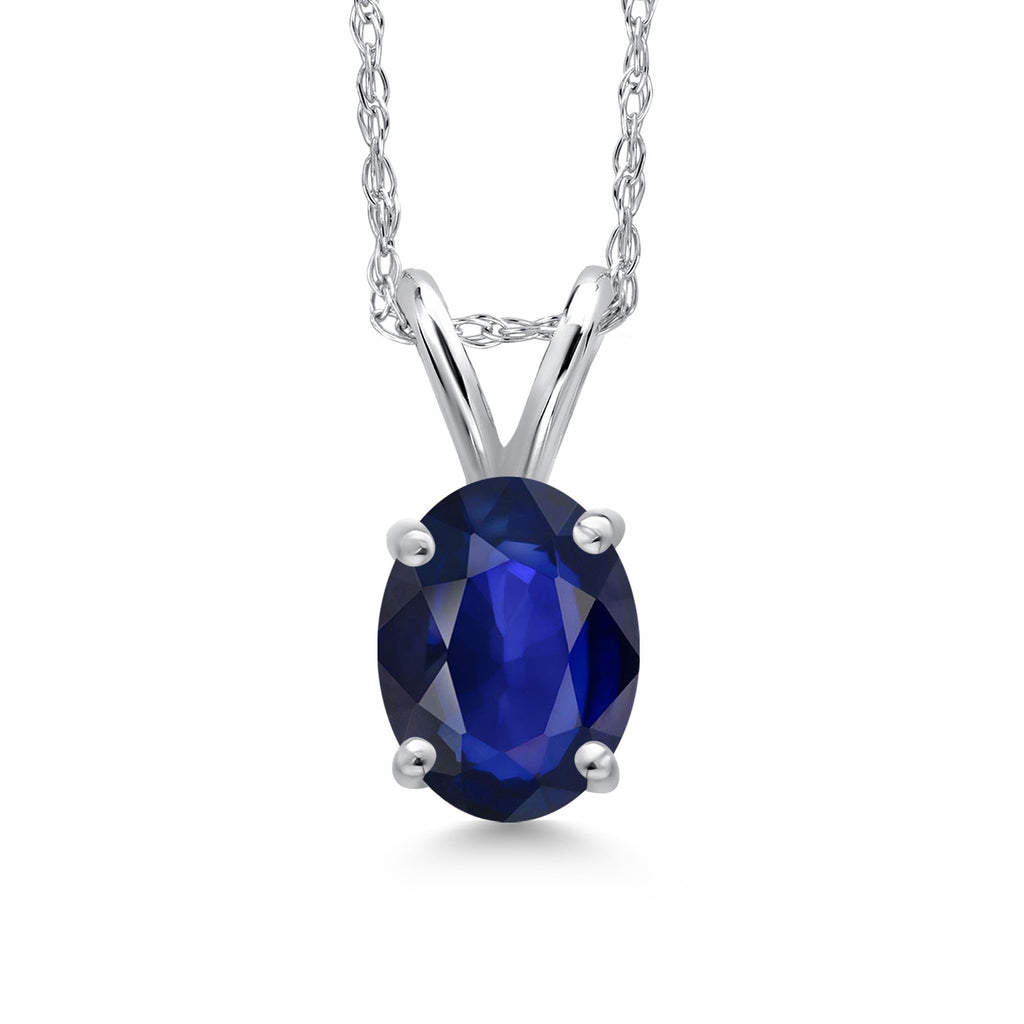 Blue Sapphire - September_Pendant in 10K White Gold