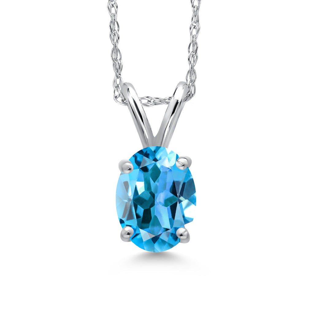 Swiss Blue Topaz - November_Pendant in 10K White Gold