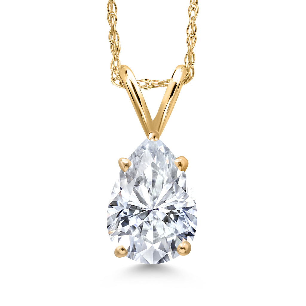 White Moissanite - April_Pendant in 10K Yellow Gold