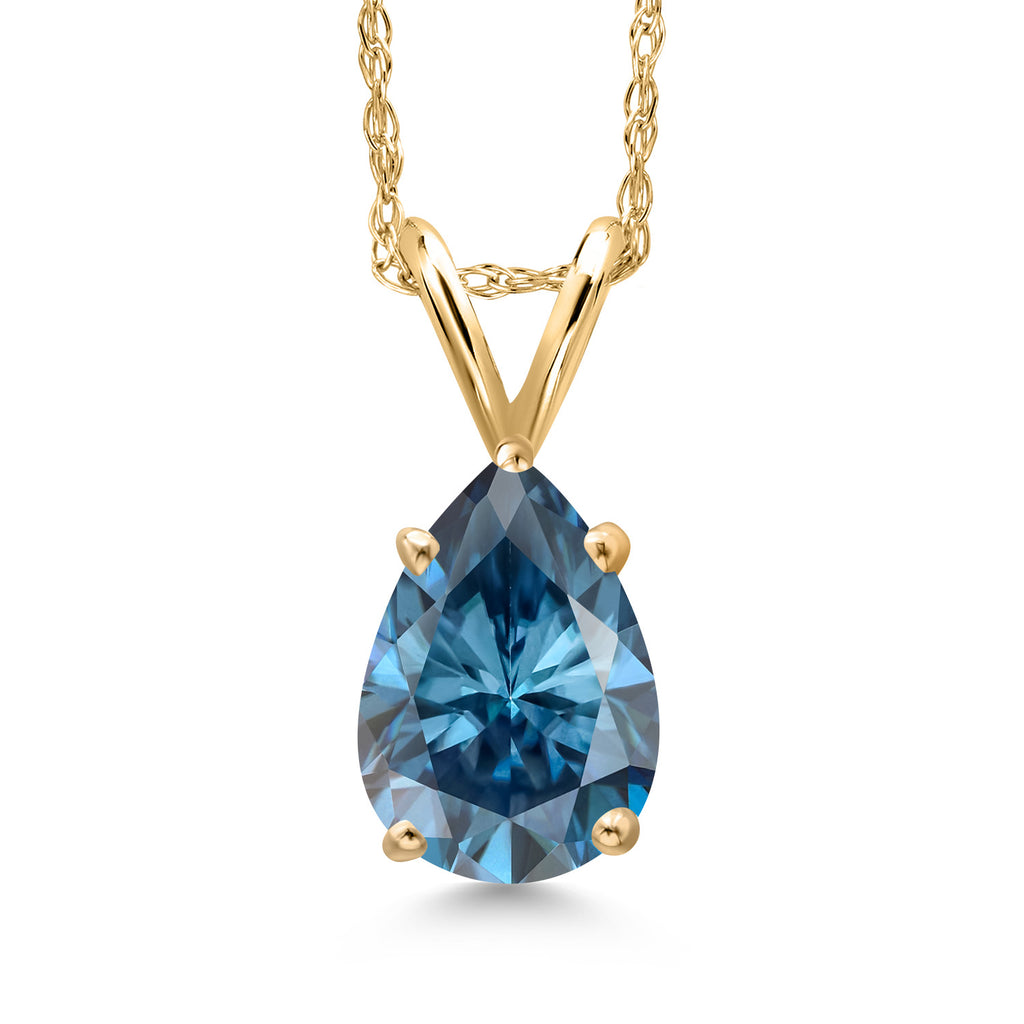 Persian Blue Moissanite - April_Pendant in 10K Yellow Gold