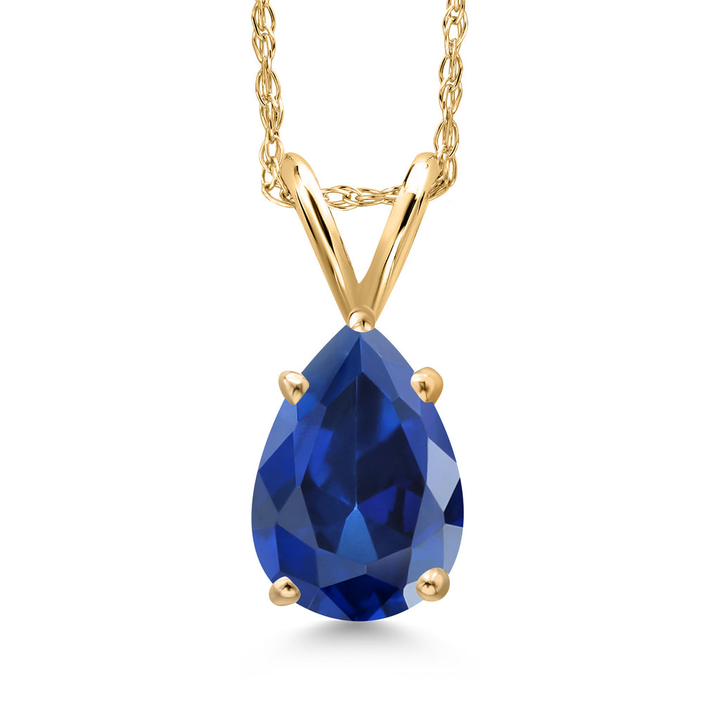 Blue Created Sapphire - September_Pendant in 10K Yellow Gold