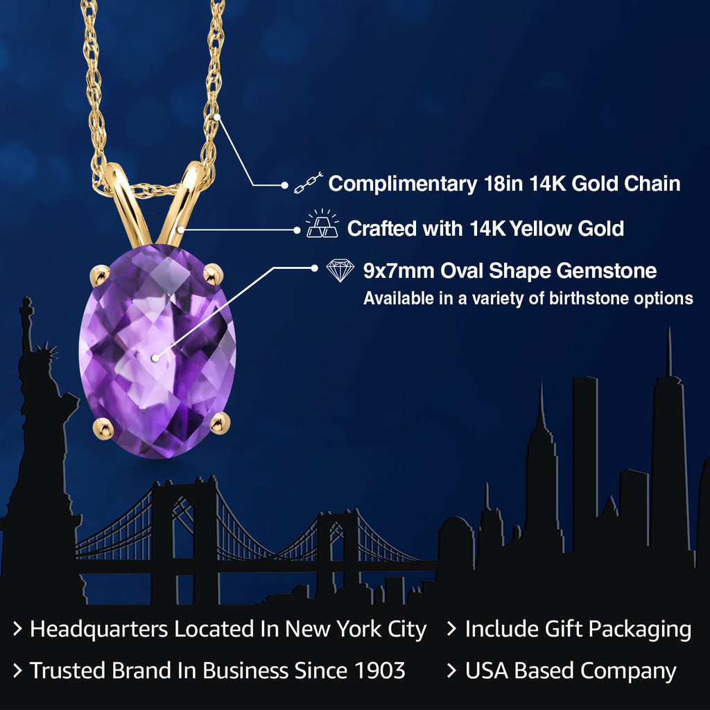 Amethyst-Checkerboard - February_Pendant in 14K Yellow Gold