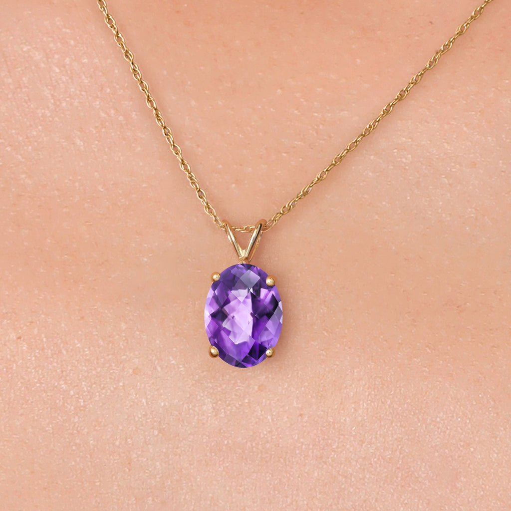 Amethyst-Checkerboard - February_Pendant in 14K Yellow Gold