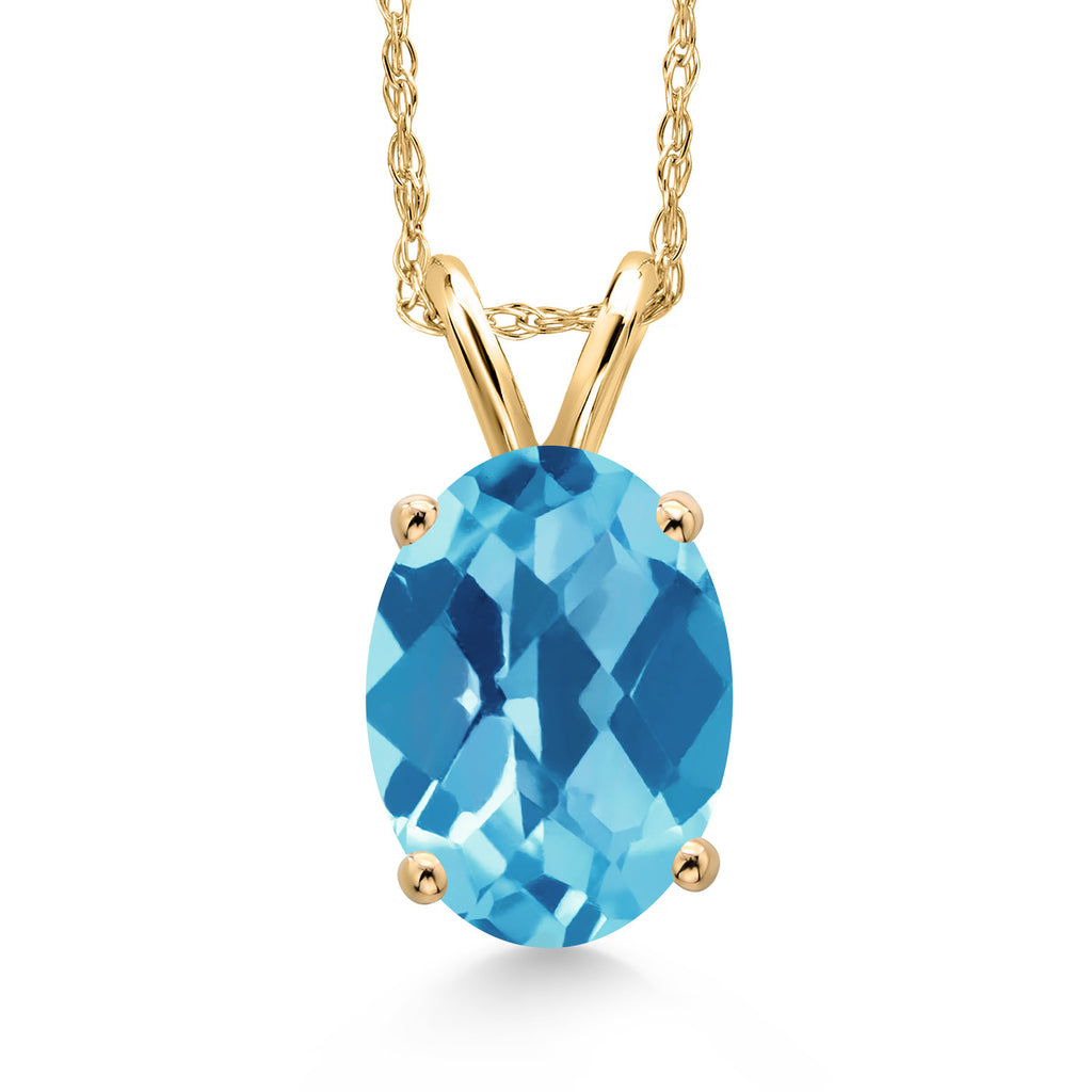 Swiss Blue Topaz-Checkerboard - November_Pendant in 14K Yellow Gold