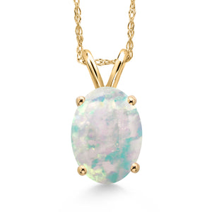 White Opal-Cabochon - October_Pendant in 14K Yellow Gold
