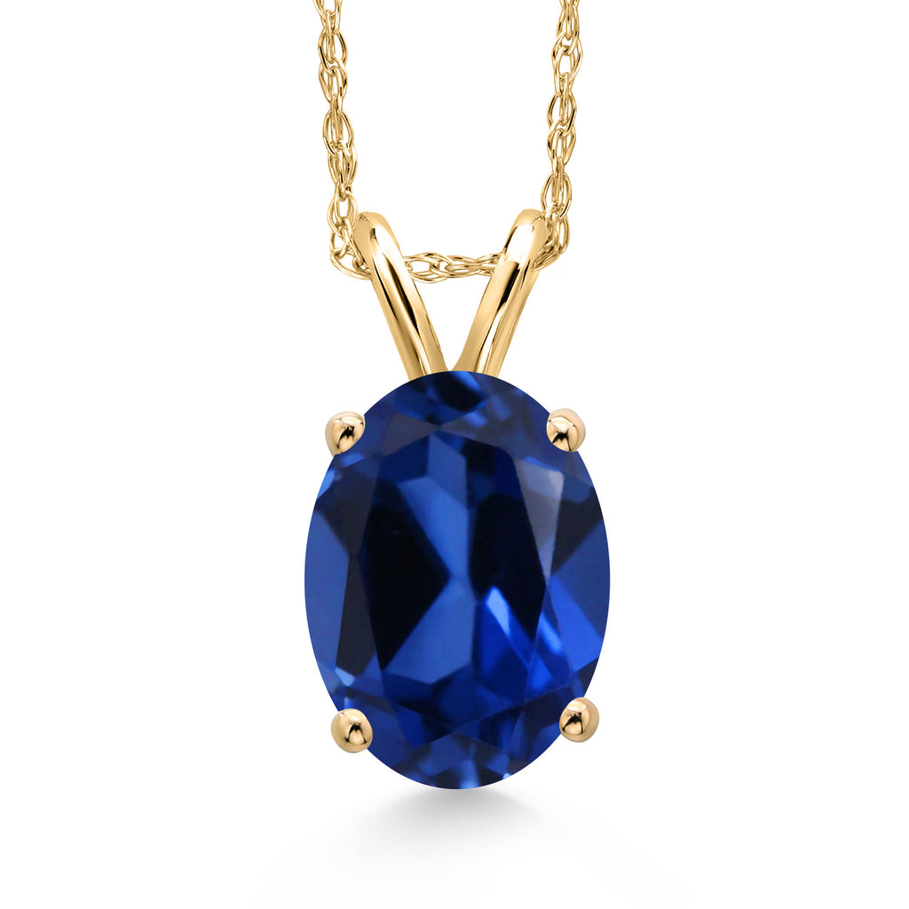 Blue Created Sapphire - September_Pendant in 14K Yellow Gold